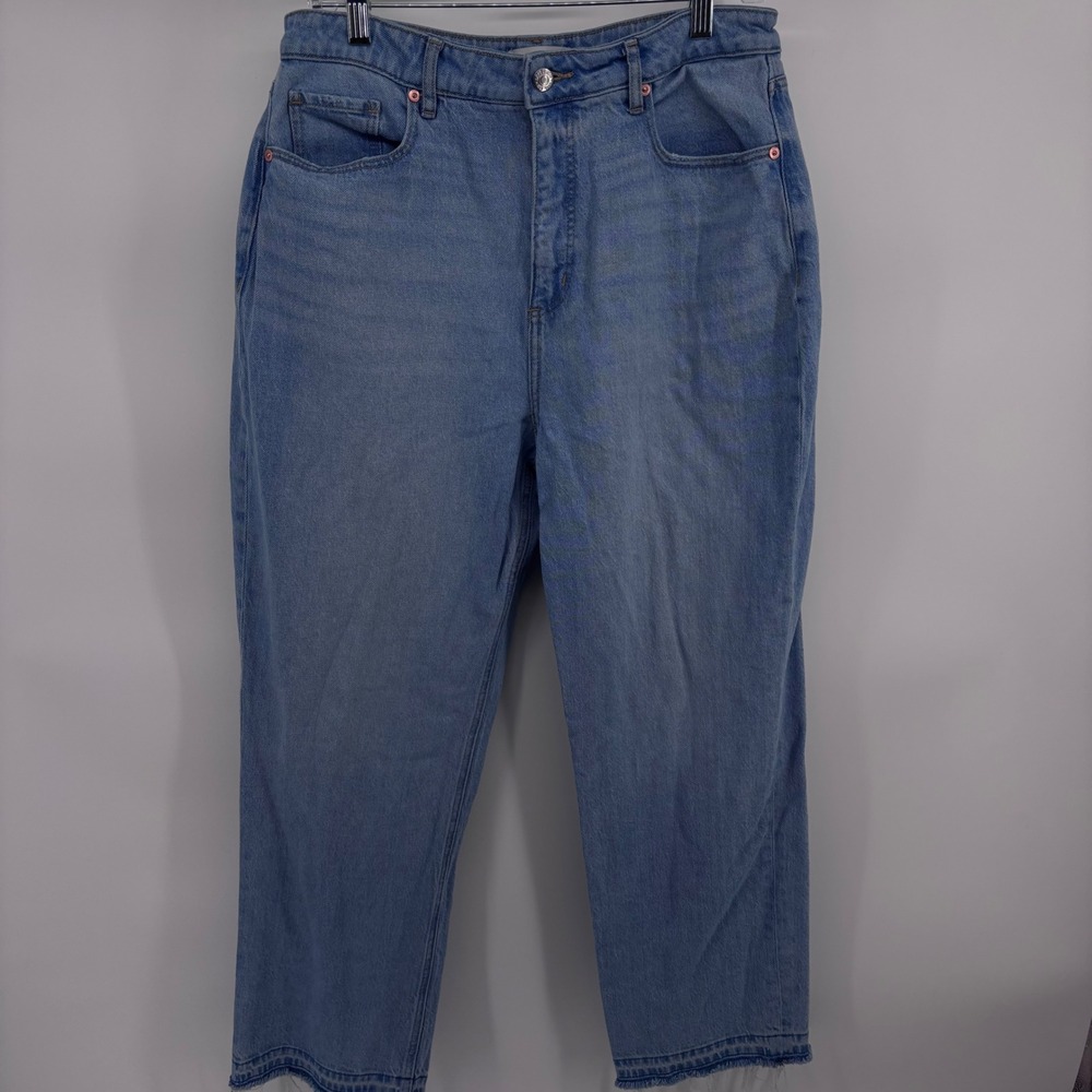LOFT Womens Blue High Rise Mom‎ Jeans Distressed Hem Cropped Denim Pants 31x28
